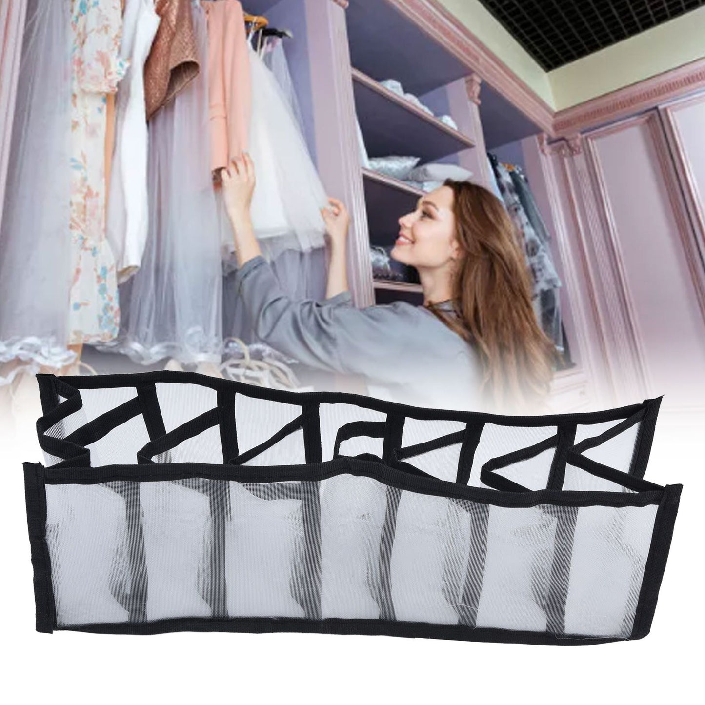 Mesh Bras Storage Box Multi Purpose Foldable Drawer Divider for Underwear Panties Socks7 Cells