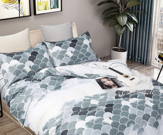 Super king duvet and quilt set, blue/white scallop bedding with side pillow and quilt