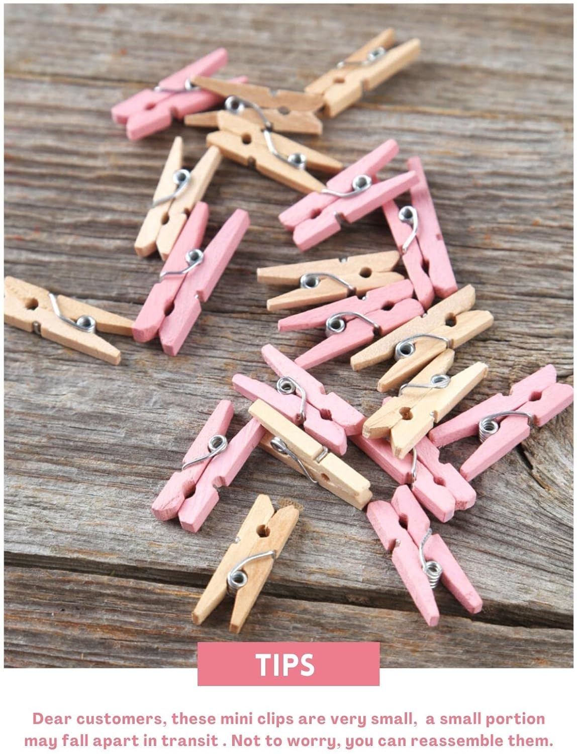 Mini Clothes Pins for Photo, Sturdy Natural Wooden Clothespins 150 Pcs 1 Inch with 33 FT Jute Twine, Small Clips for Crafts Display Baby Shower Game Hanging Decorative Pictures Weddings, Pink