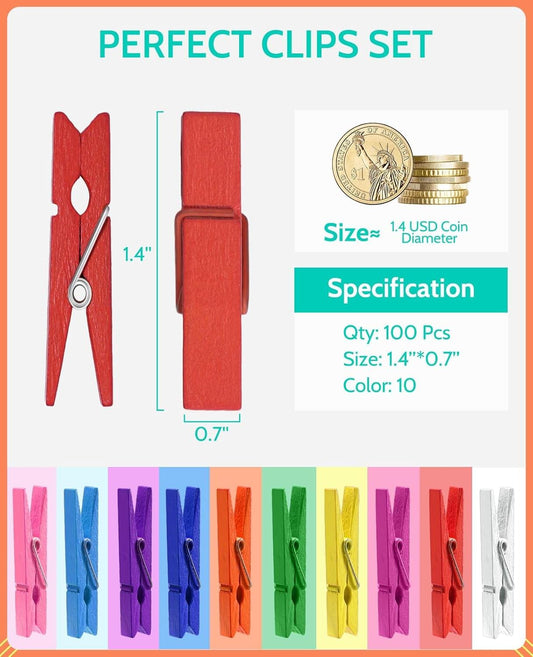 Red mini wooden clothespins, shown open pair and single clip