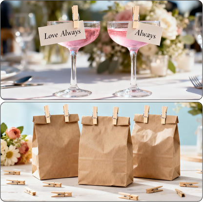 Mini Clothespins for Photo - 200 Pcs 1 Inch Small Natural Wooden Clothes Pins for Crafts with 33 FT Jute Twine Mini Photo Clips for Photos Display Cocktail Decoration