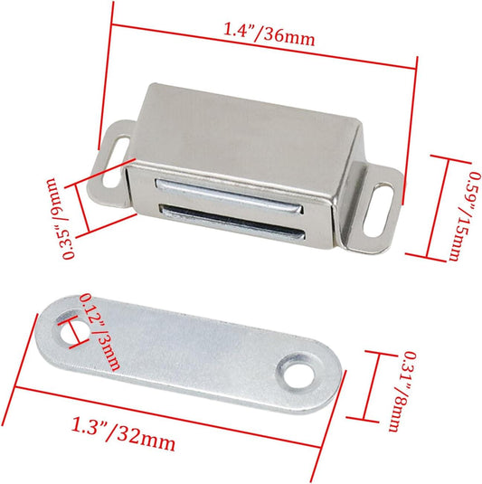 Mini stainless steel door magnet latch with side mounting brackets and slot opening