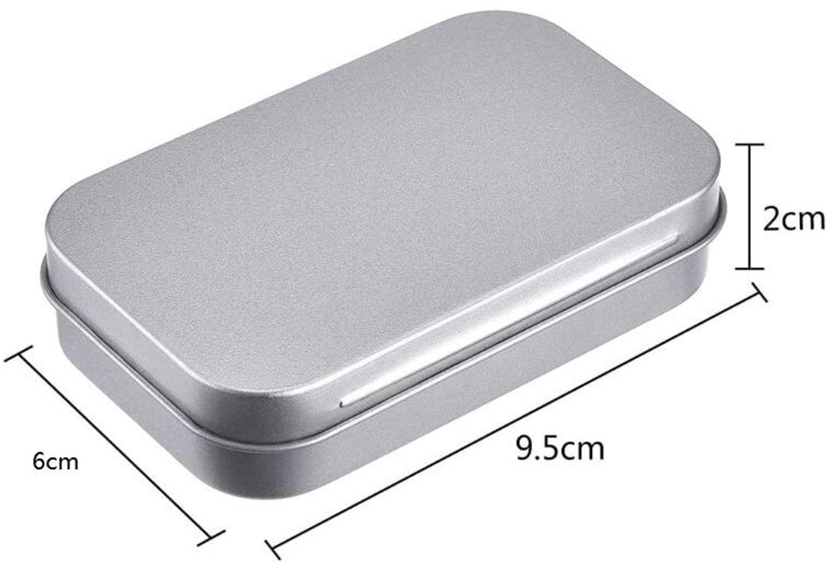 Mini Tin Cans - Pack of 3 - Storage Box - Metal - Hinged Tin Can - With Lid - Rectangular Tin Can - Mini Portable Box - Suitable for Home, Office, Outings and Travel - 95x60x20mm - Silver