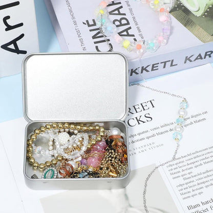 Mini Tin Cans - Pack of 3 - Storage Box - Metal - Hinged Tin Can - With Lid - Rectangular Tin Can - Mini Portable Box - Suitable for Home, Office, Outings and Travel - 95x60x20mm - Silver