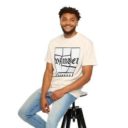 Wanted Graphic Tee Window Grid Design with wanted printed Tees