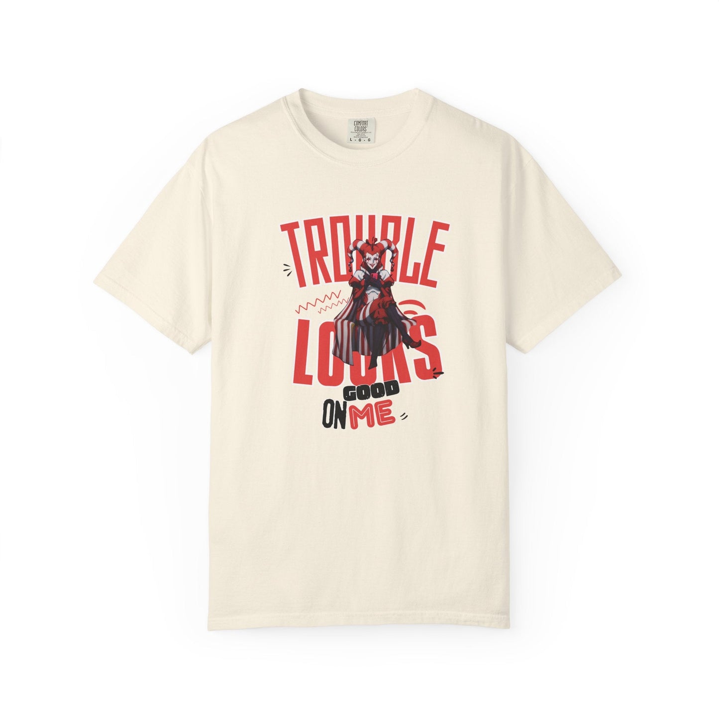 Trouble Looks Good On Me Graphic Tee  Miss Chiff Jester Anime Villain Design  Comfort Colors Unisex