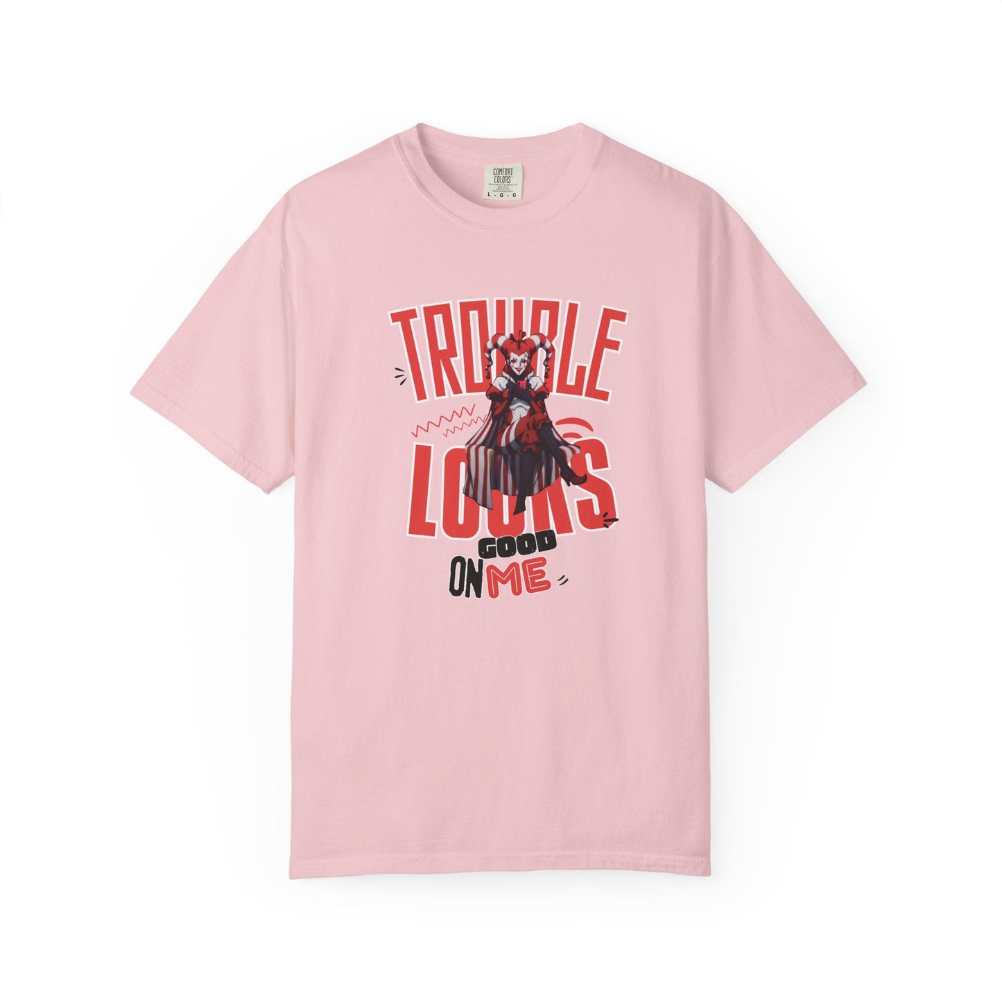 Trouble Looks Good On Me Graphic Tee  Miss Chiff Jester Anime Villain Design  Comfort Colors Unisex