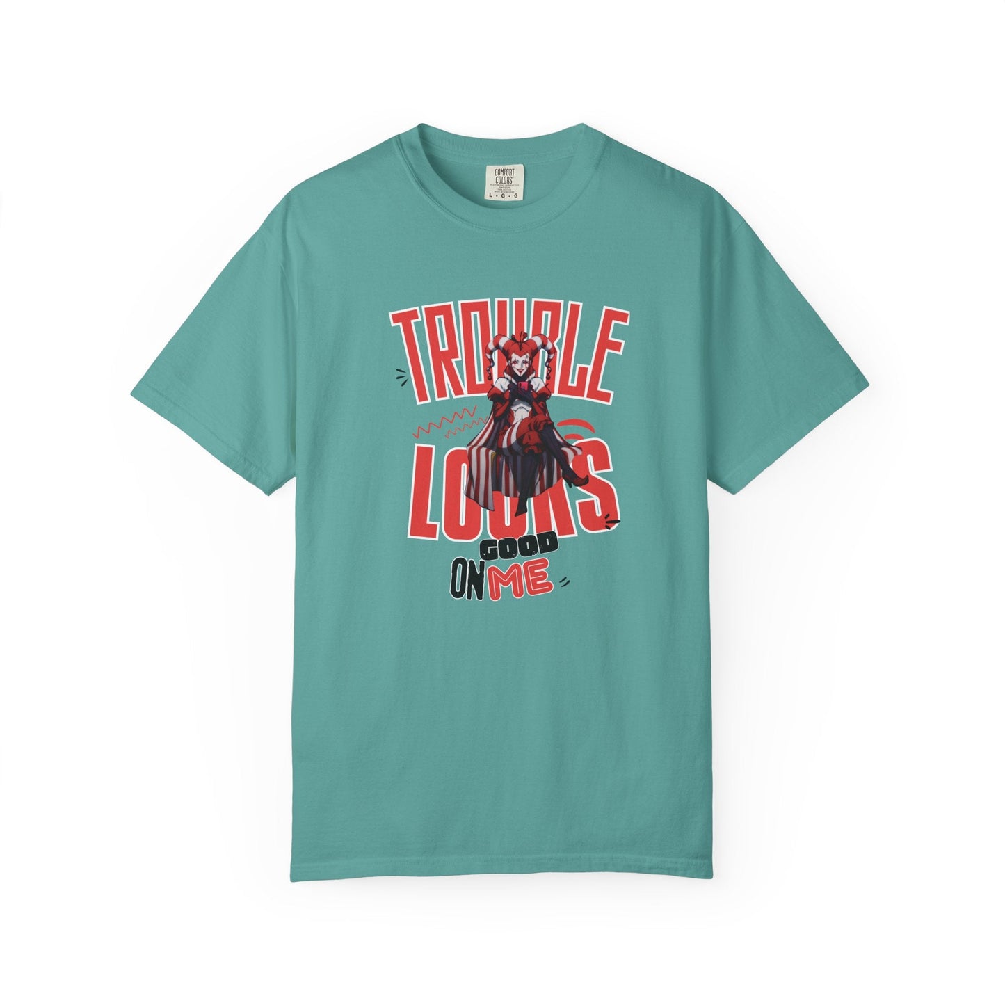 Trouble Looks Good On Me Graphic Tee  Miss Chiff Jester Anime Villain Design  Comfort Colors Unisex