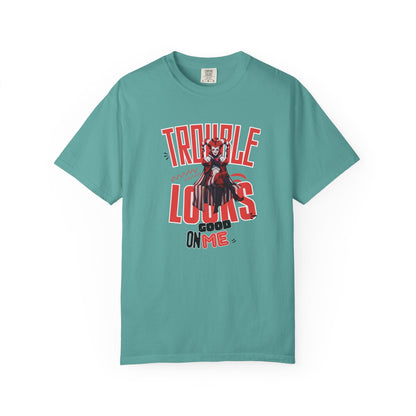 Trouble Looks Good On Me Graphic Tee  Miss Chiff Jester Anime Villain Design  Comfort Colors Unisex
