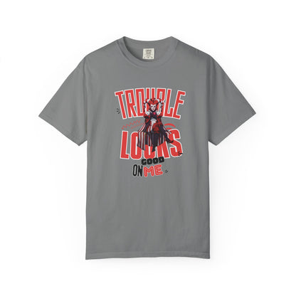 Trouble Looks Good On Me Graphic Tee  Miss Chiff Jester Anime Villain Design  Comfort Colors Unisex