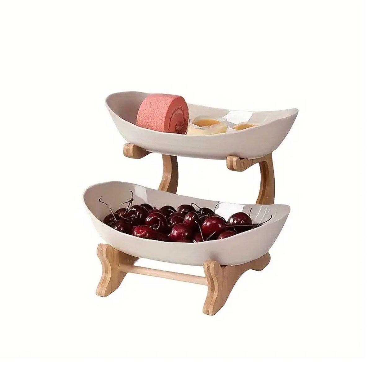 Modern Multi-layer Bamboo Fruit Snack Plate Rack Creative Living Room Plate Rack - White