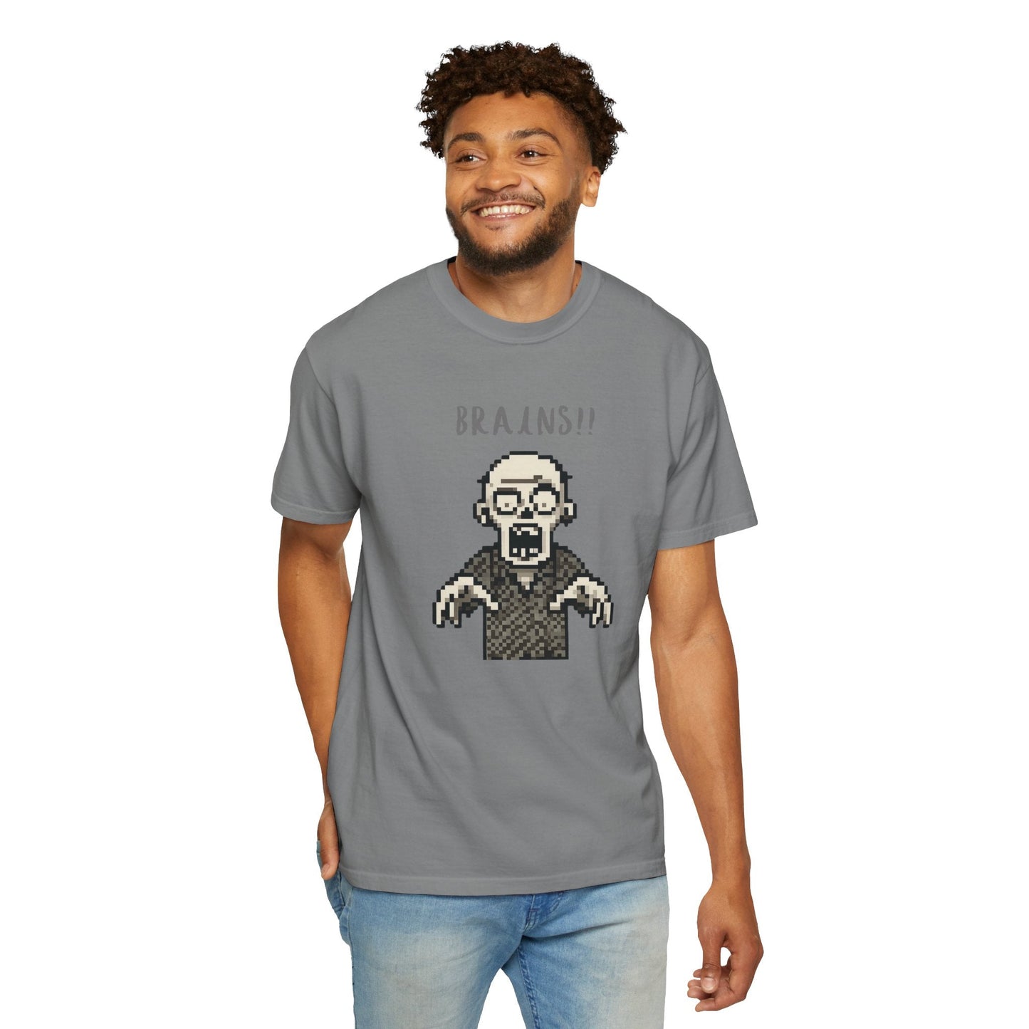 Pixel Zombie 'BRAINS!!' T-Shirt  By Aprasi
