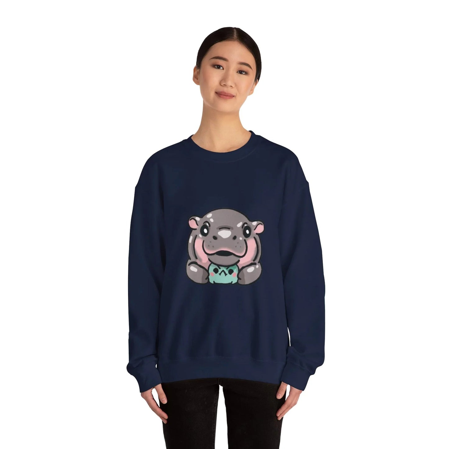 Moo Deng Sweatshirt  Baby Pygmy Hippo Crewneck  Unisex Heavy Blend Graphic Sweatshirt