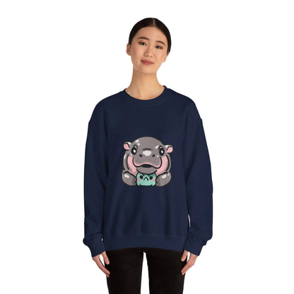 Moo Deng Sweatshirt  Baby Pygmy Hippo Crewneck  Unisex Heavy Blend Graphic Sweatshirt