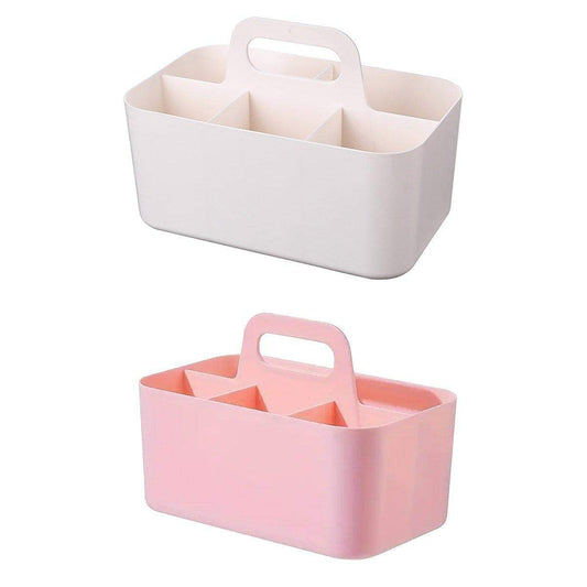 White multi-compartment desktop organizer basket with top carry handle