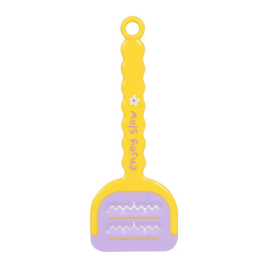 Yellow toilet gap cleaning scraper with purple brush head and long loop handle