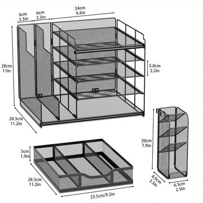 Multi Layer Desktop File Rack Storage Organizer Black Plastic for Office Home