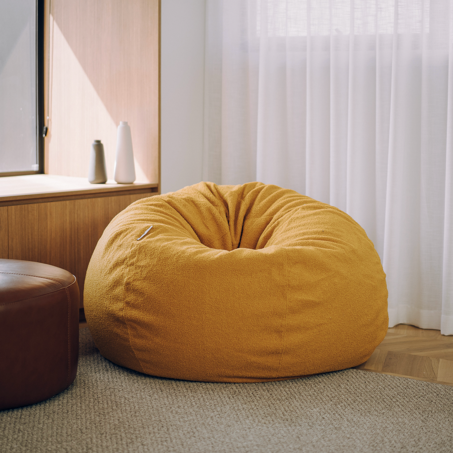 Boucle Fur Bean Bag - Mustard