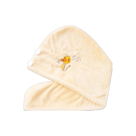 Light beige hair towel wrap with hood, octopus applique and snaps