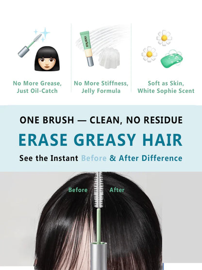 Hair sebum hair mascara with mint brush applicator and silver tube