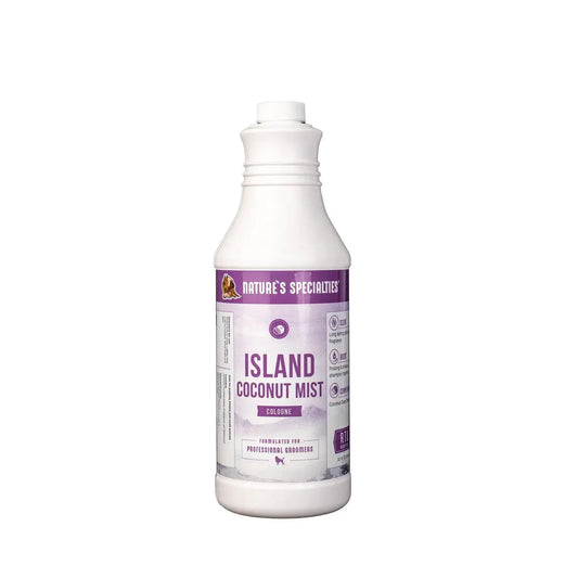 Island Coconut Mist cologne bottle with white spray pump and purple front label