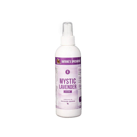 Natures Specialties Mystic Lavender cologne spray bottle, white bottle with purple label
