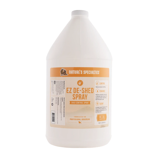 Natures Specialties de-shed spray bottle, back label on white container