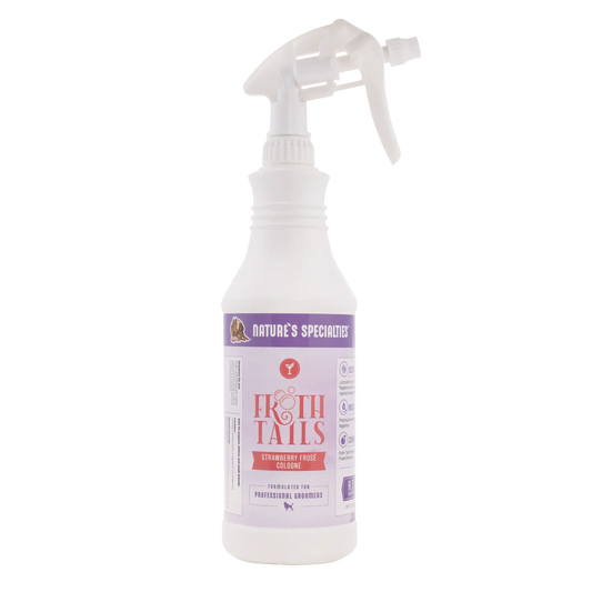Strawberry frose cologne spray bottle with white trigger sprayer and Froth Tails label