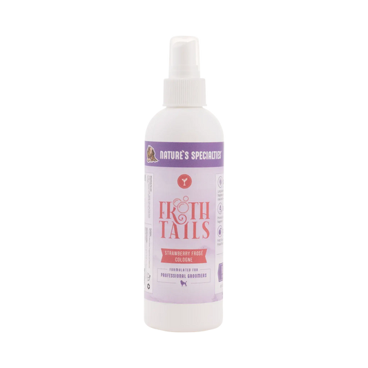 Strawberry frose cologne bottle with white pump sprayer and Froth Tails label