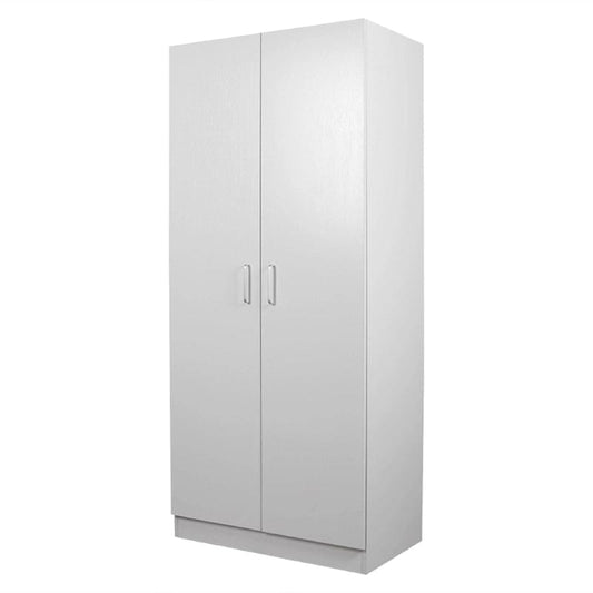 White two-door hanging wardrobe with two vertical doors and handles