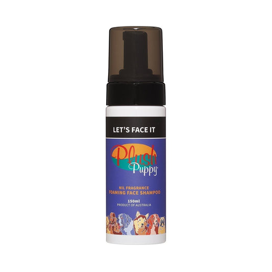 Plush Puppy Let's Face It foam fragrance shampoo bottle, white with dark cap