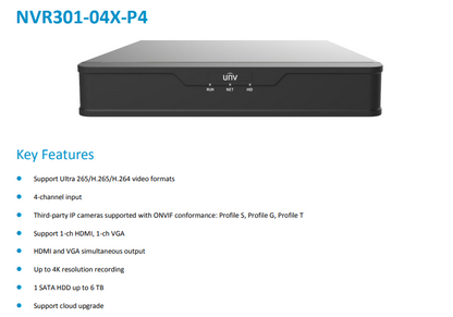 *NEW Uniview NVR301-04B-P4-IQ NVR Prime Series | 4 Channel NVR301-B-P-IQ Series Network Video Recorder