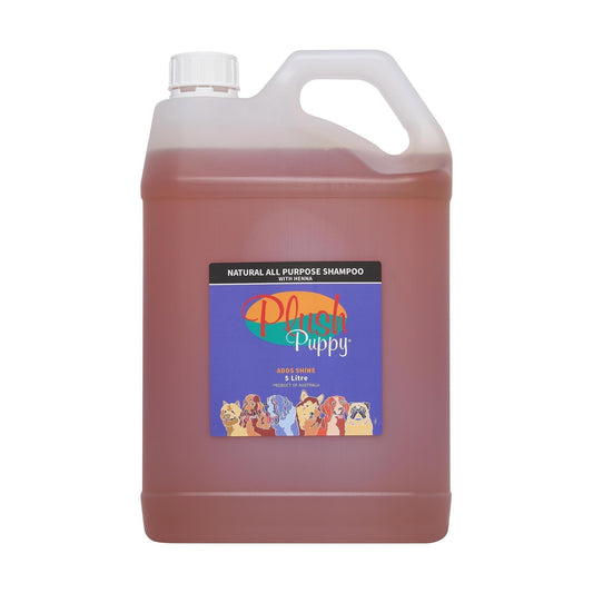 Plush Puppy natural all-purpose shampoo bottle, translucent pink, front label visible