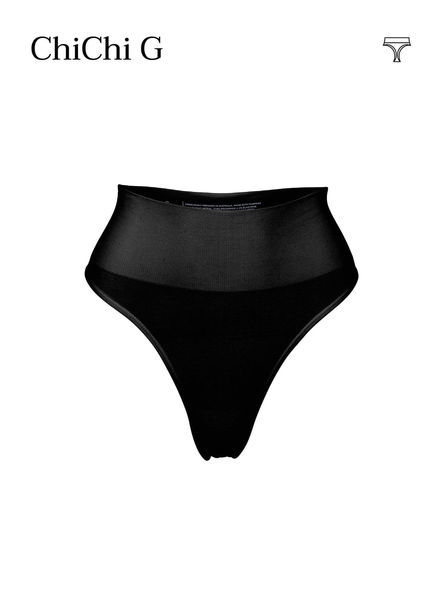 Black high-waist thong with sheer panel front