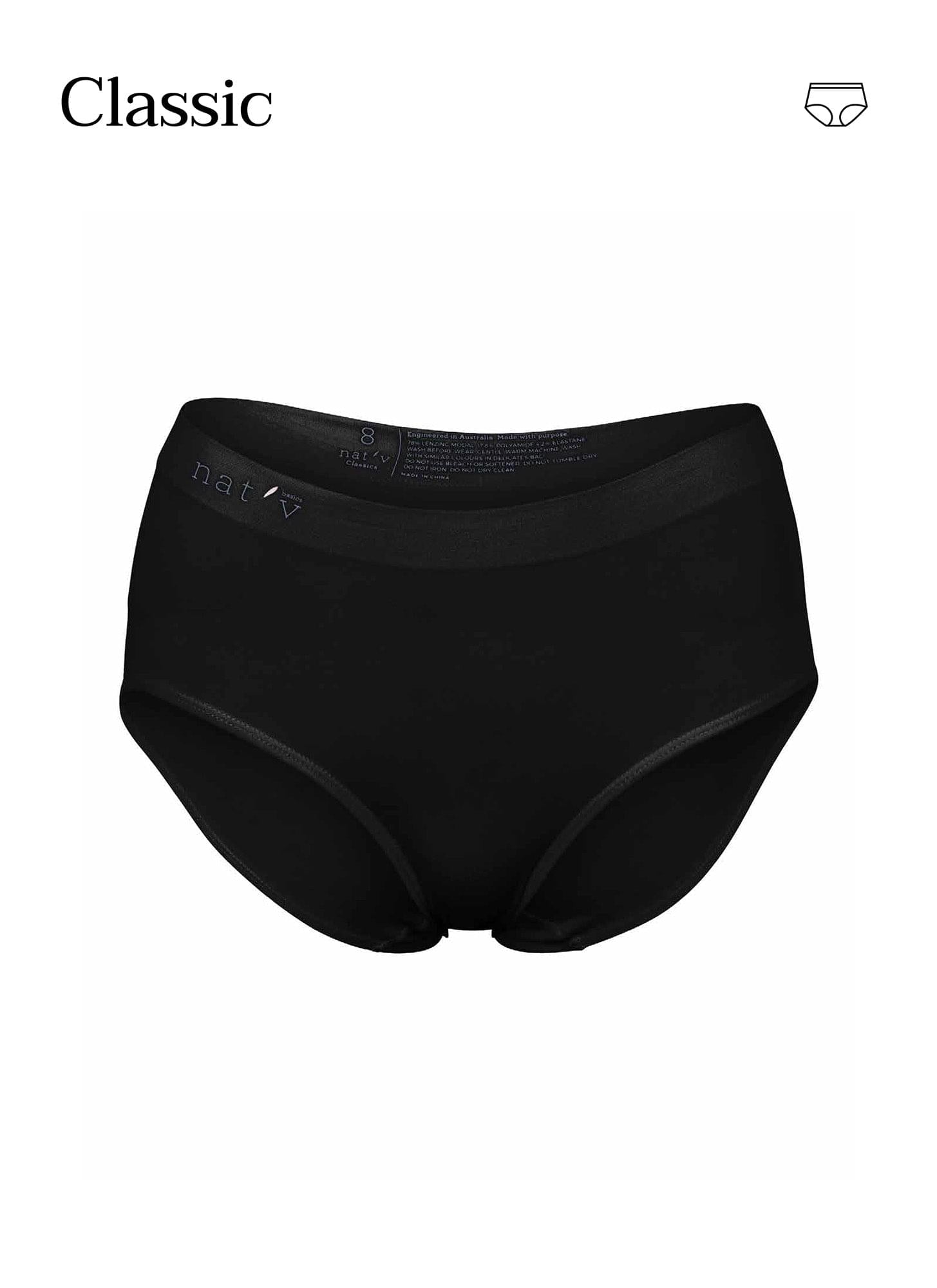 Black classic brief underwear with curved waistband and front panel