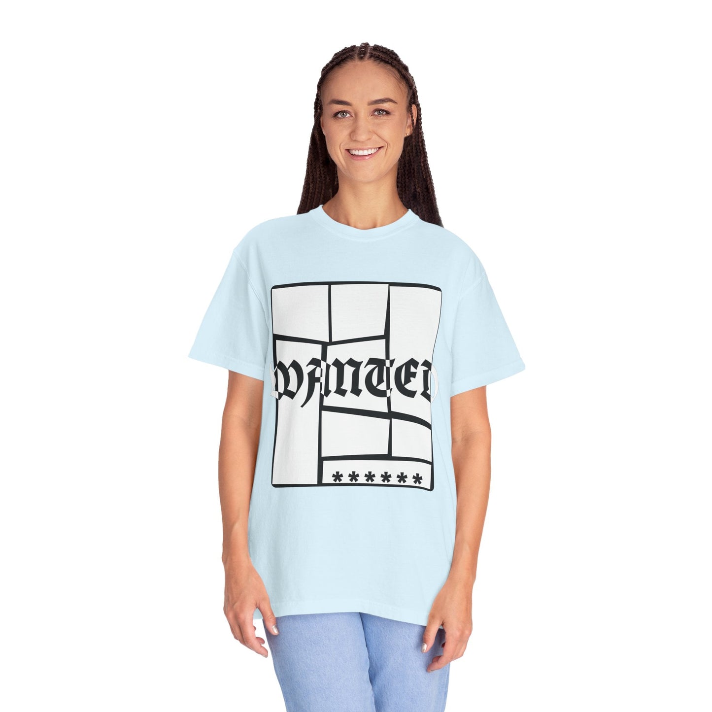 Wanted Graphic Tee Window Grid Design with wanted printed Tees