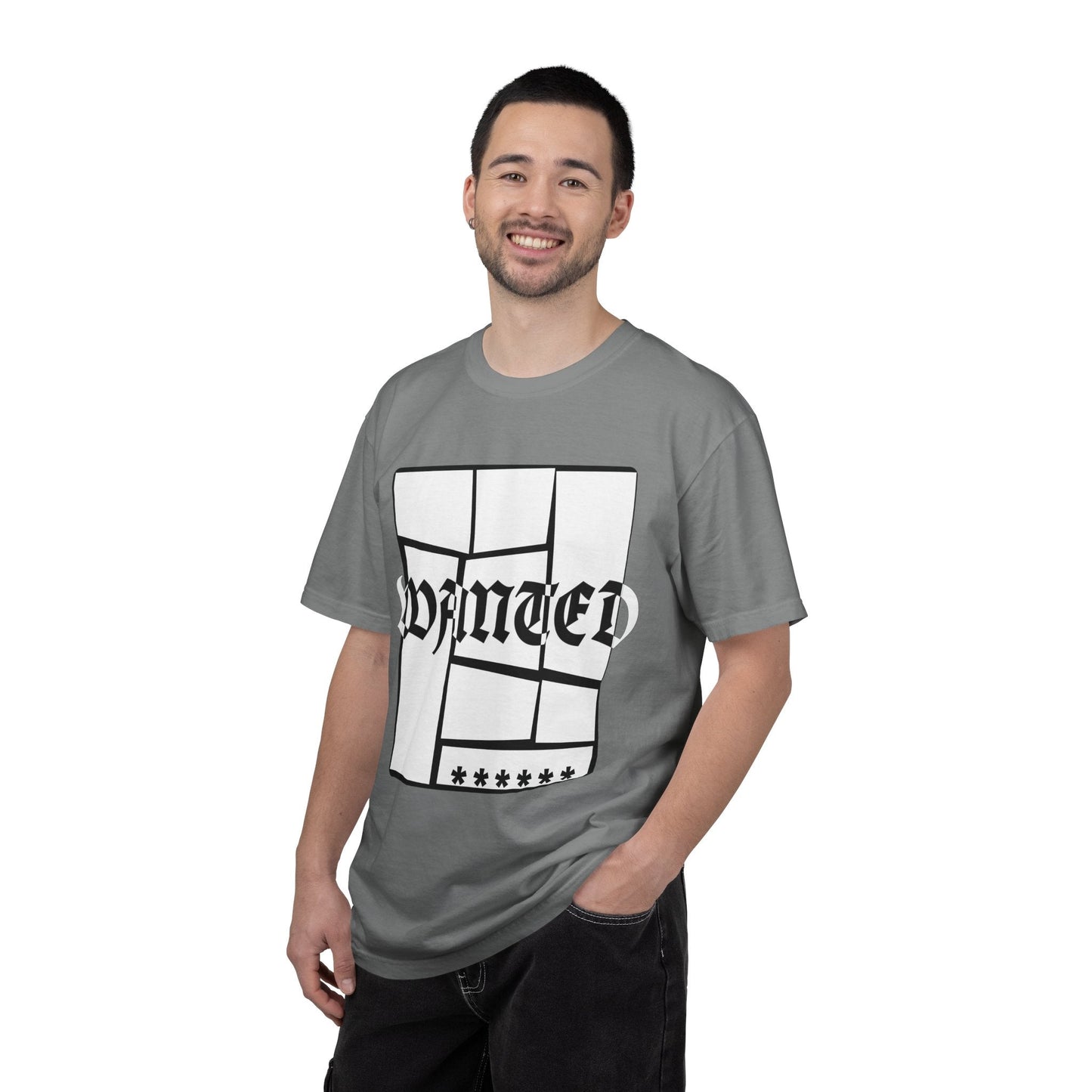 Wanted Graphic Tee Window Grid Design with wanted printed Tees