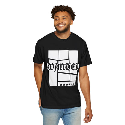 Wanted Graphic Tee Window Grid Design with wanted printed Tees