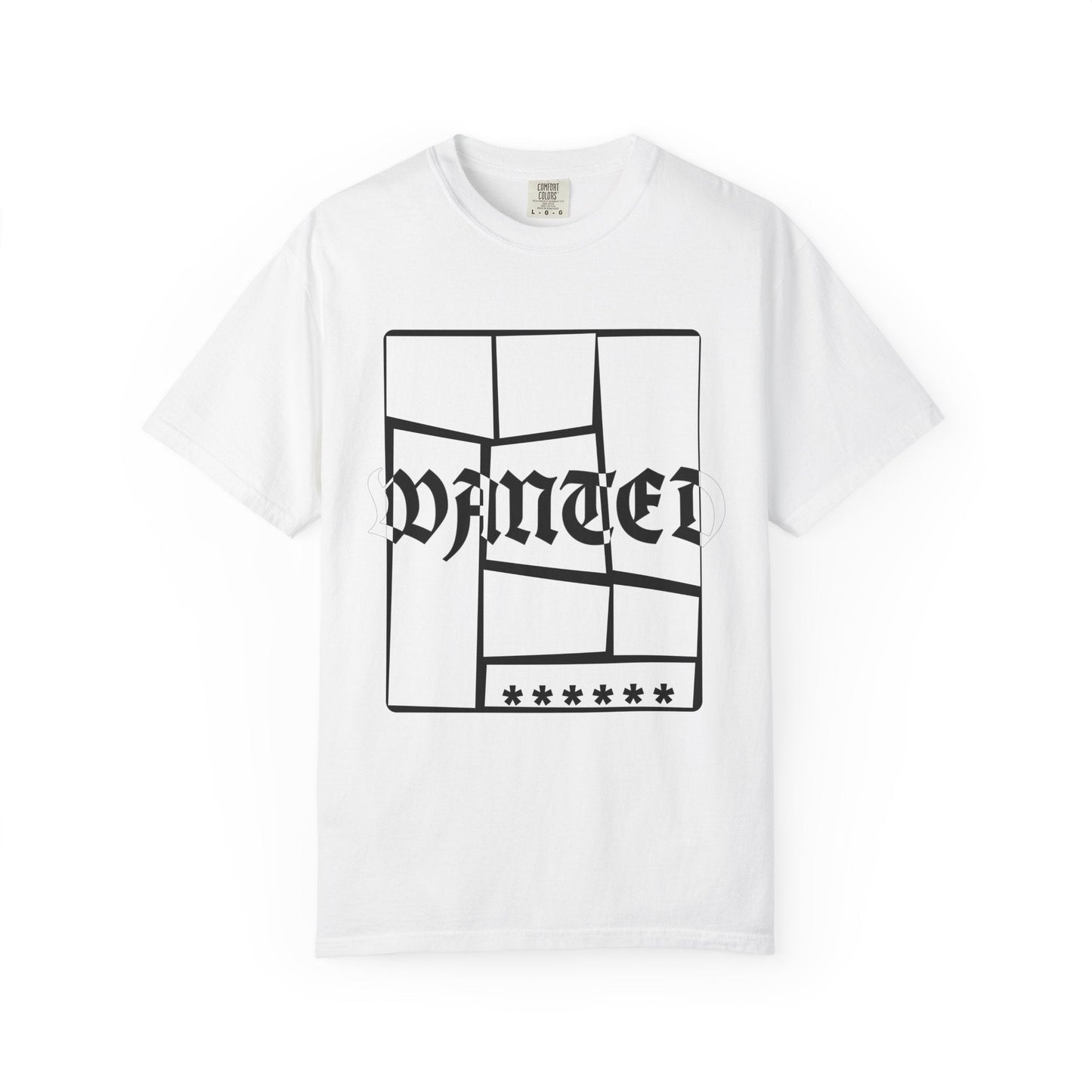 Wanted Graphic Tee Window Grid Design with wanted printed Tees