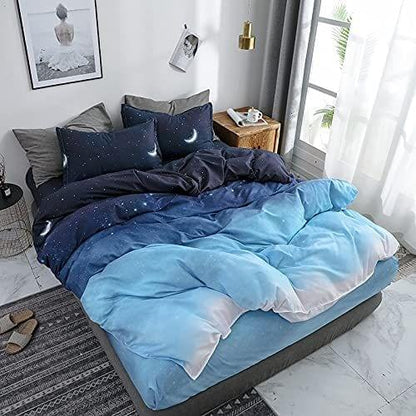 King duvet quilt cover set, navy celestial print with light blue reverse side