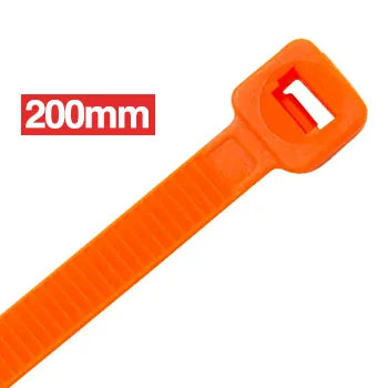 CABAC Releasable Cable Ties – 200mm x 4.8mm, UV-Stabilised Orange Nylon, Packet of 100 | CT200OR | Heavy-Duty, Reusable, Polyamide 6