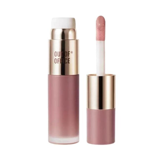 OUT OF OFFICE Lumeglow liquid blush bottle and applicator tube with soft pink shade