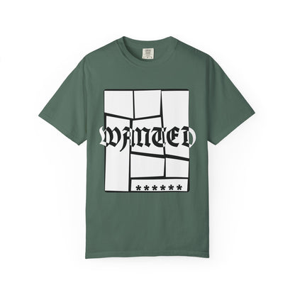 Wanted Graphic Tee Window Grid Design with wanted printed Tees