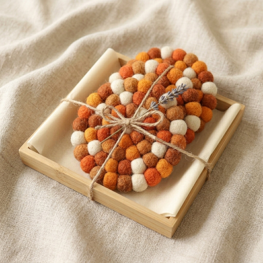 Citrus Burst / Orange Wool Felt Coasters – Set of 4