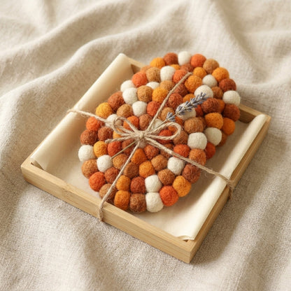Citrus Burst / Orange Wool Felt Coasters – Set of 4