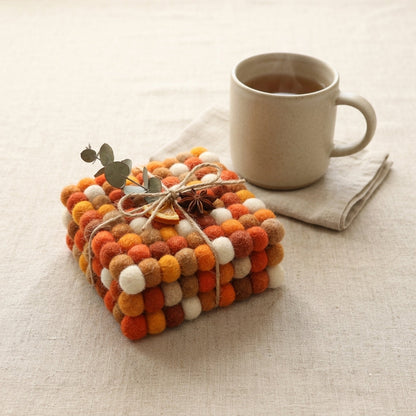 Citrus Burst / Orange Wool Felt Coasters – Set of 4