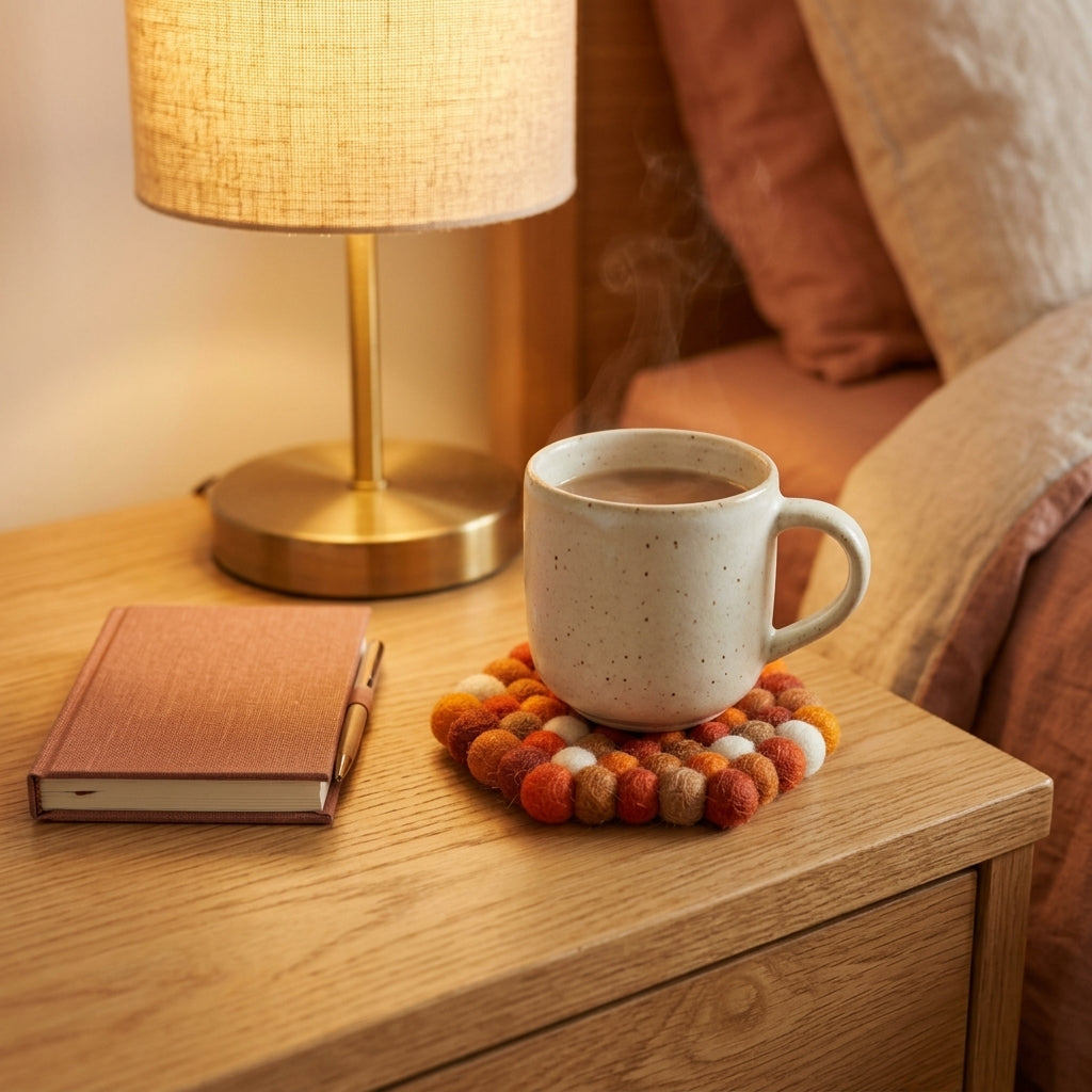 Citrus Burst / Orange Wool Felt Coasters – Set of 4