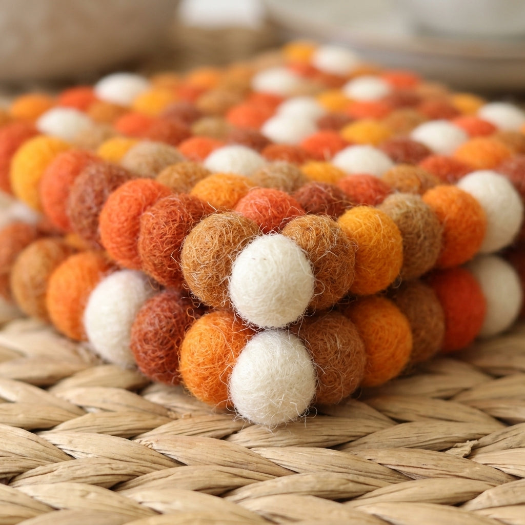 Citrus Burst / Orange Wool Felt Coasters – Set of 4