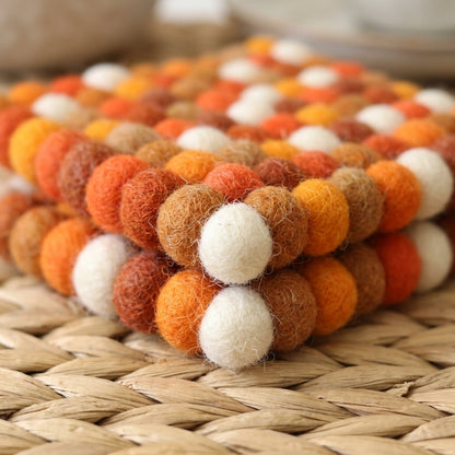 Citrus Burst / Orange Wool Felt Coasters – Set of 4
