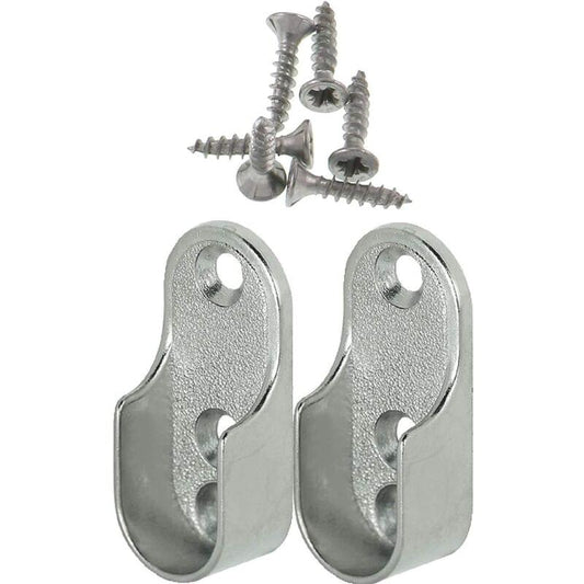 Nickel-plated oval rail hanger brackets with mounting screws, 2-piece set